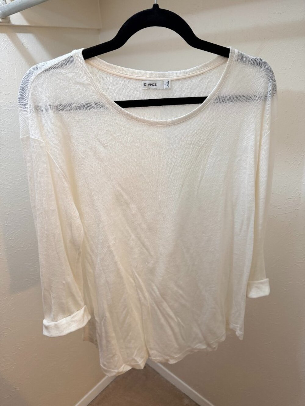 Vince White Long Sleeve Crew Neck Blouse Size S
